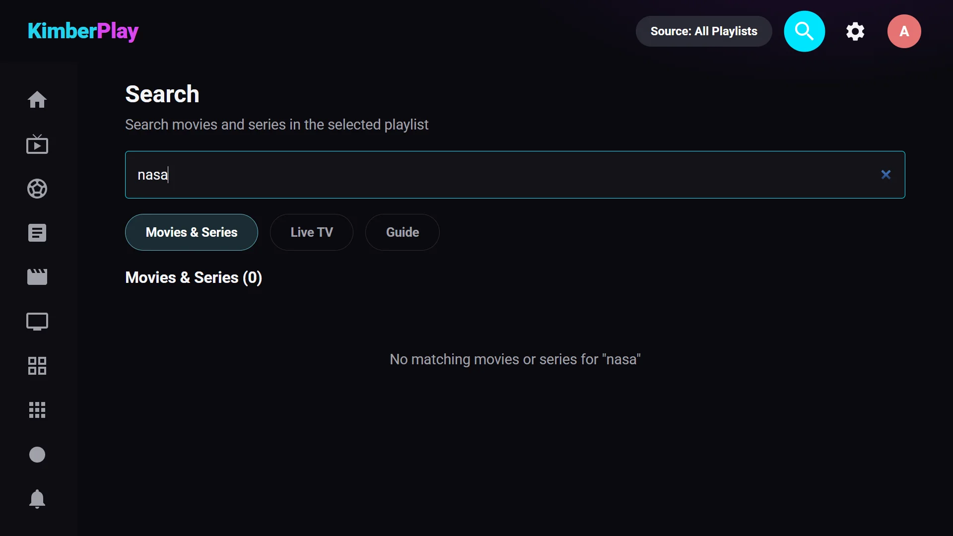 KimberPlay Search: results across channels, movies, series, and the guide